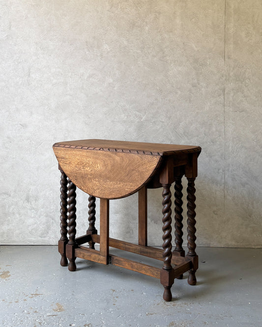 Antique English Oak Drop-Leaf Table with Barley Twist Legs