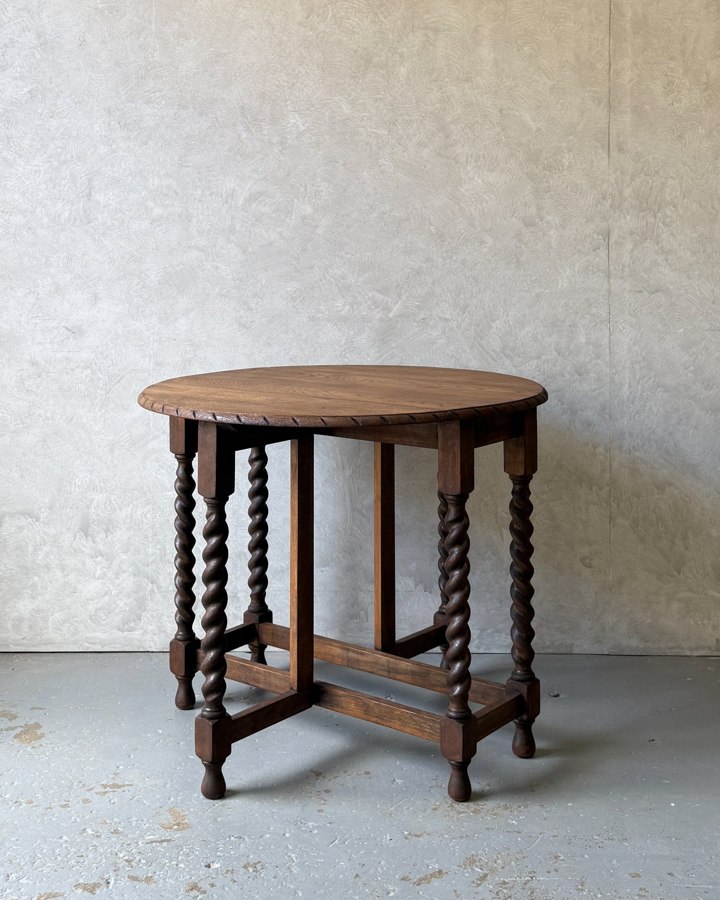 Antique English Oak Drop-Leaf Table with Barley Twist Legs