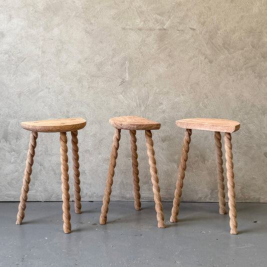 Demi-lune Barley Twist Stool - Raw finish