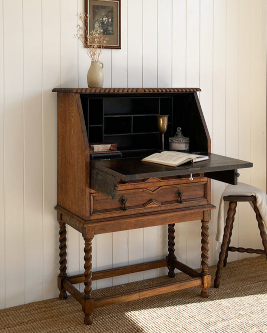 Antique writing desk with barley twisted legs