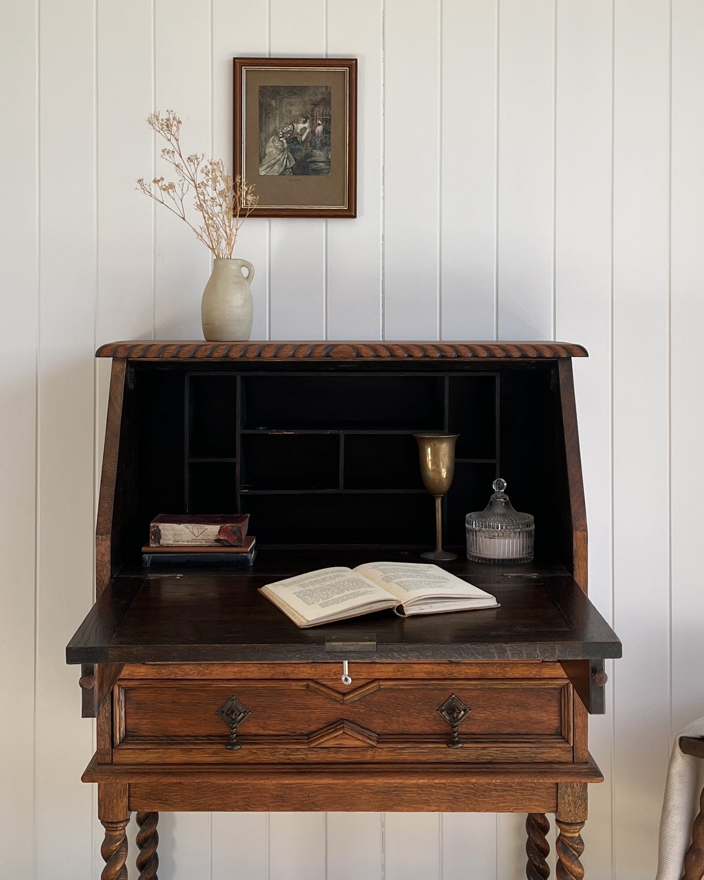 Antique writing desk with barley twisted legs