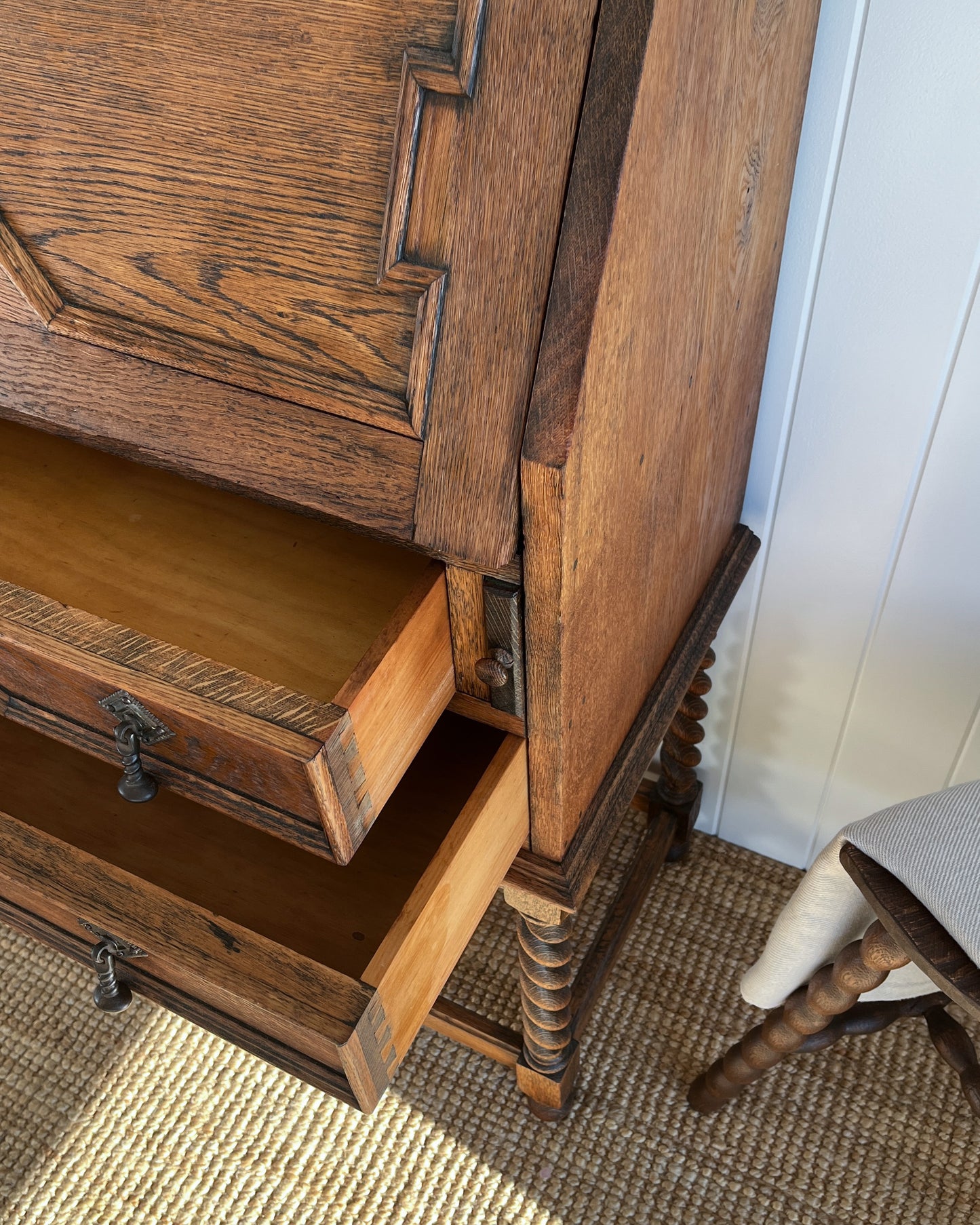 Antique writing desk with barley twisted legs