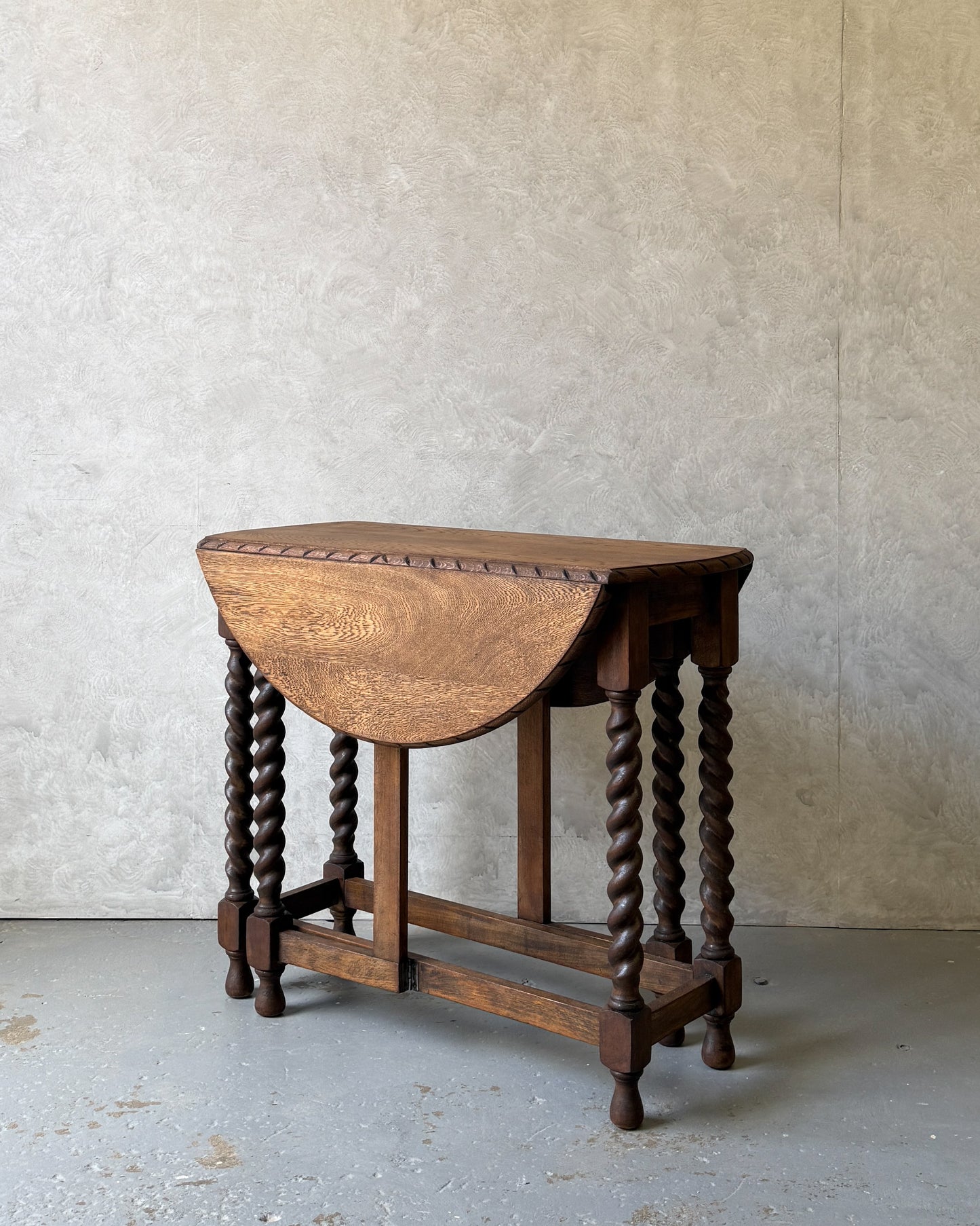 Antique English Oak Drop-Leaf Table with Barley Twist Legs