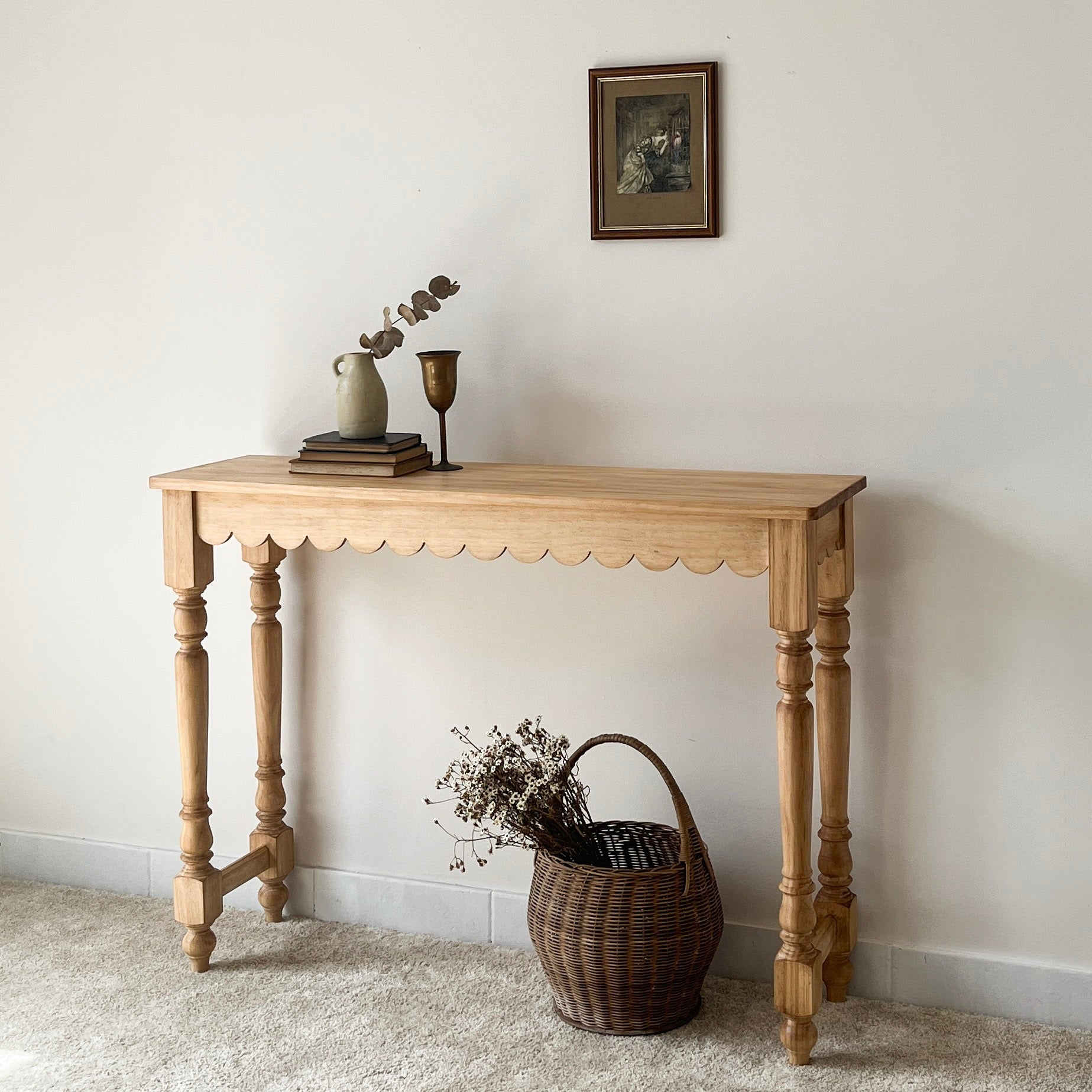 Scalloped Wooden Console Table: Elegant Storage with Artisanal ...