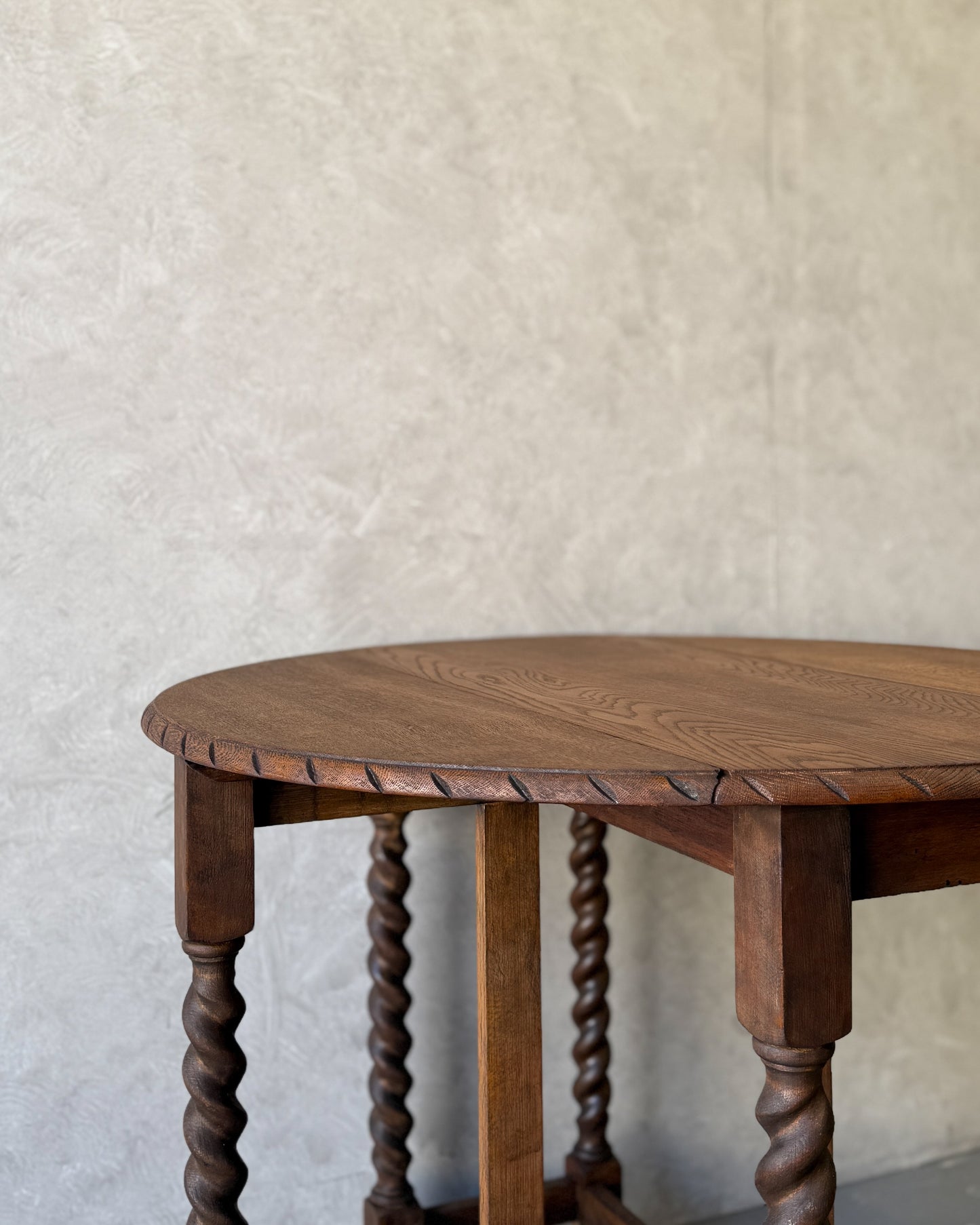 Antique English Oak Drop-Leaf Table with Barley Twist Legs
