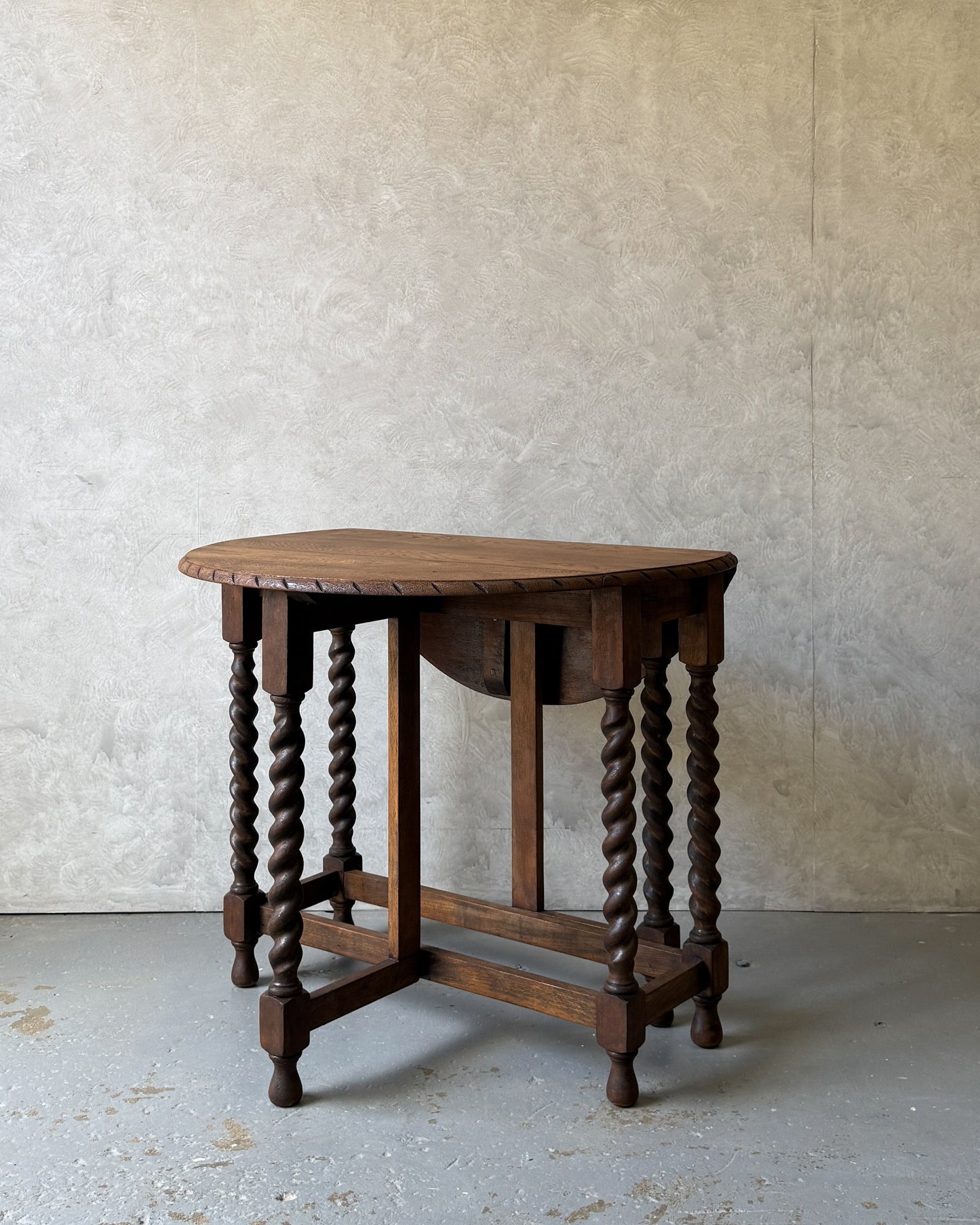 Antique English Oak Drop-Leaf Table with Barley Twist Legs