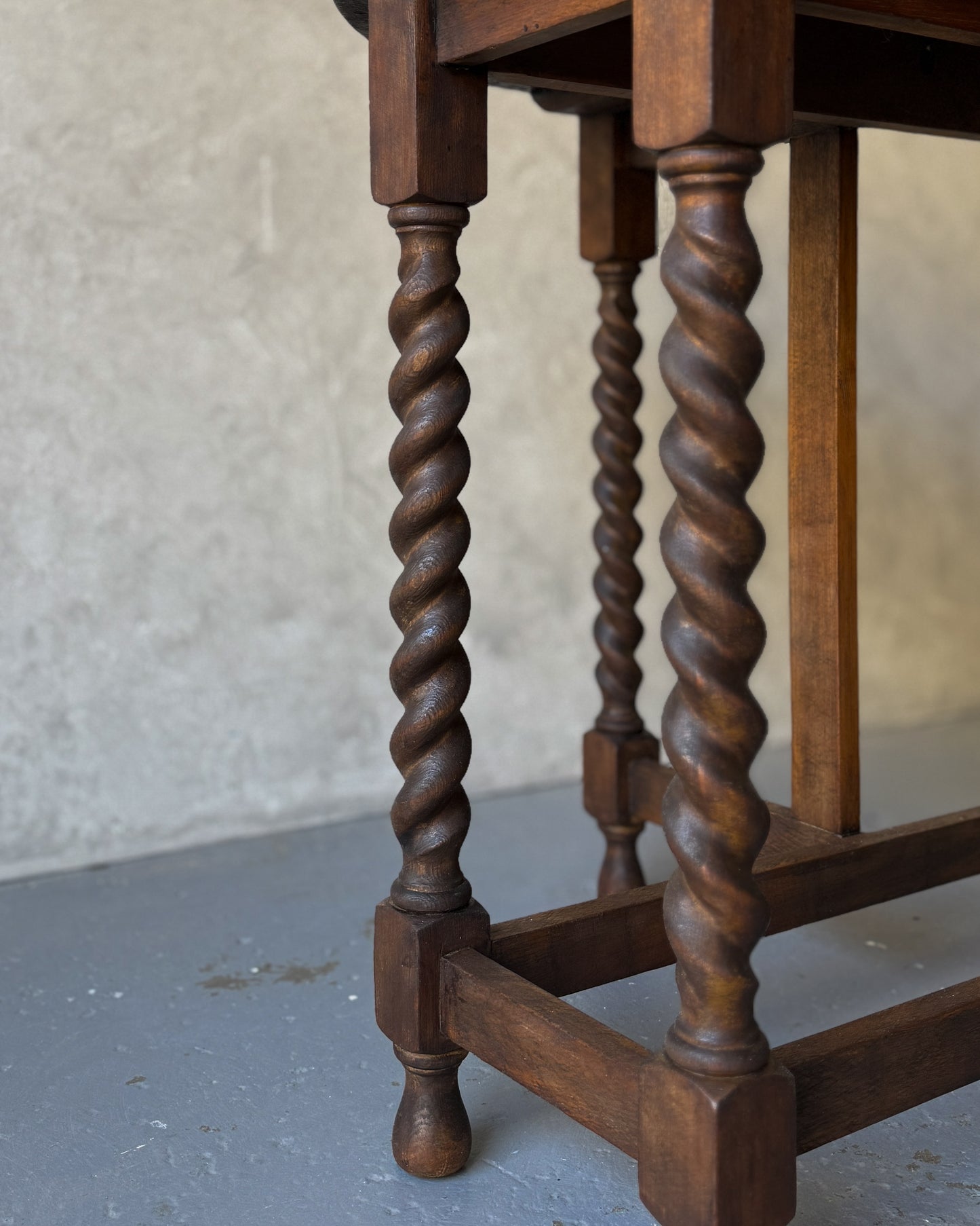 Antique English Oak Drop-Leaf Table with Barley Twist Legs