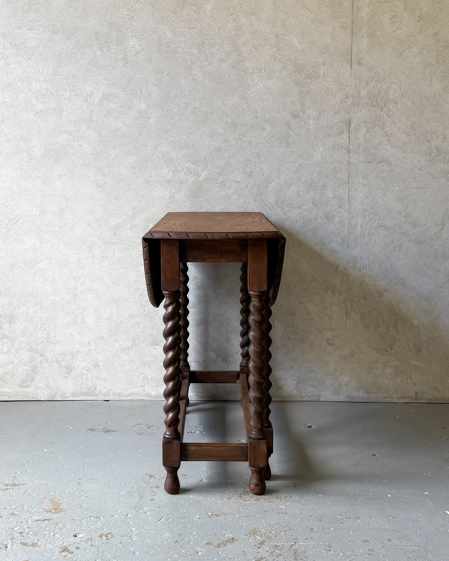 Antique English Oak Drop-Leaf Table with Barley Twist Legs