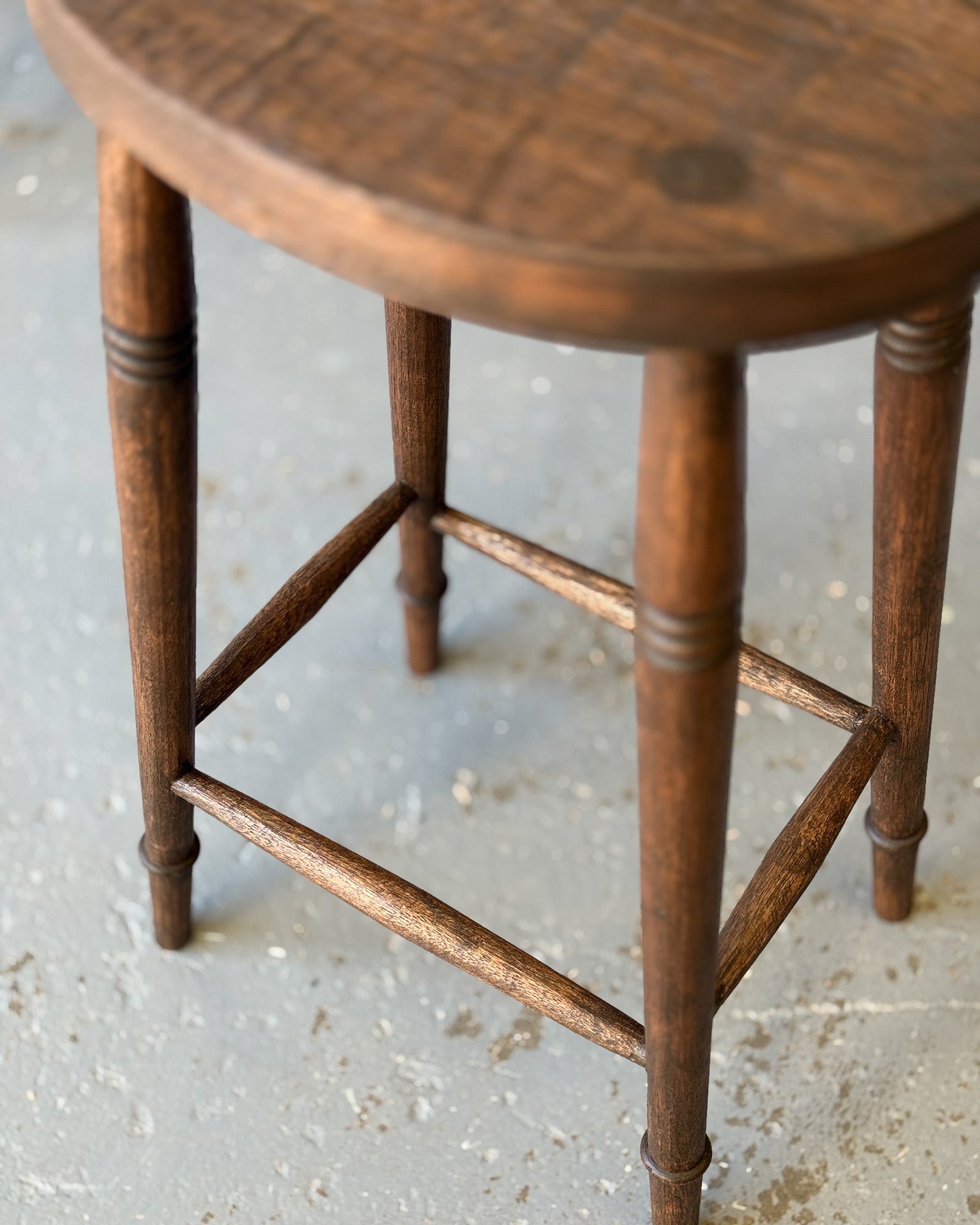 Handcrafted timber kitchen bar stools with turned bobbin legs and oval seats, made by J&F Furniture in Sydney