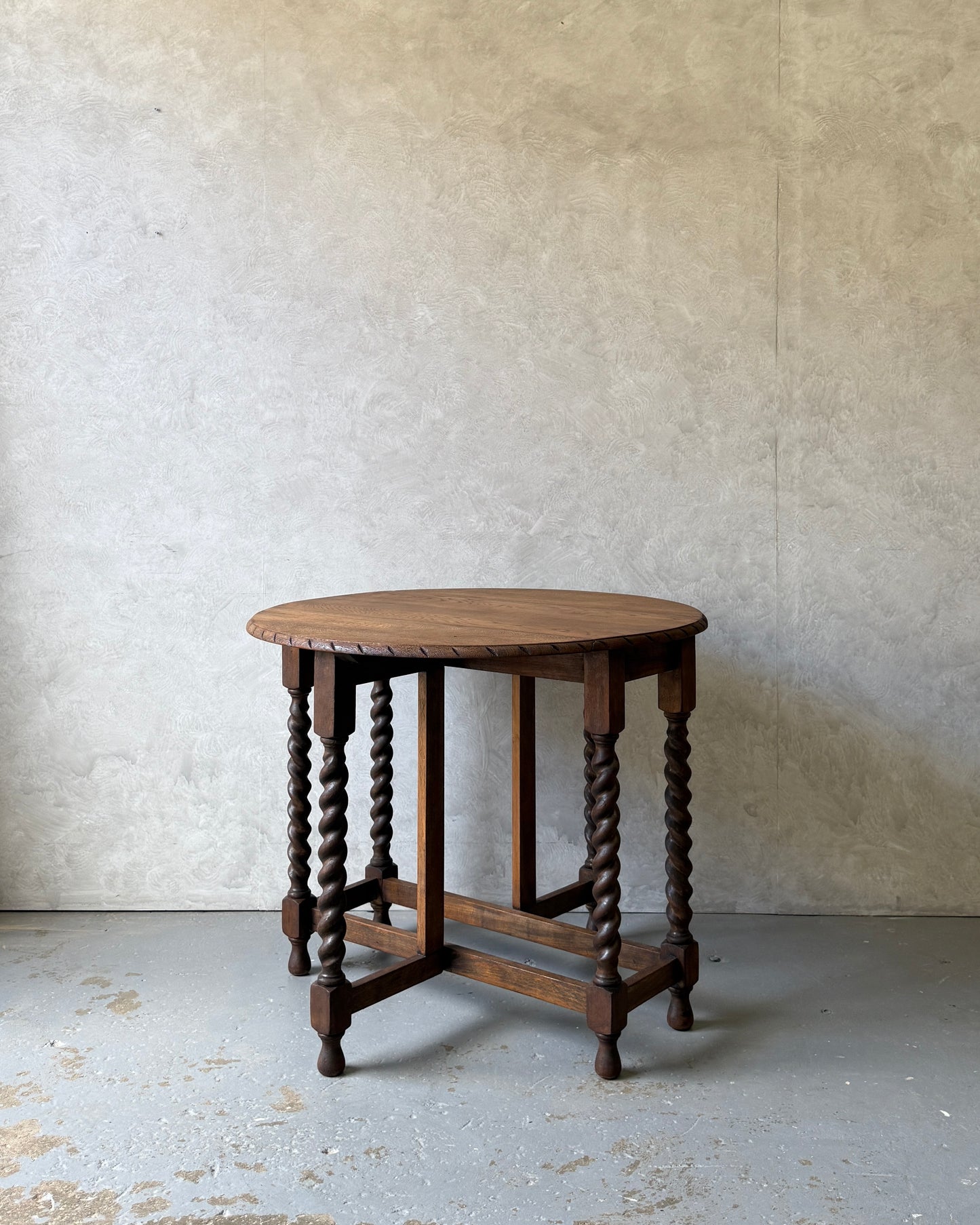 Antique English Oak Drop-Leaf Table with Barley Twist Legs