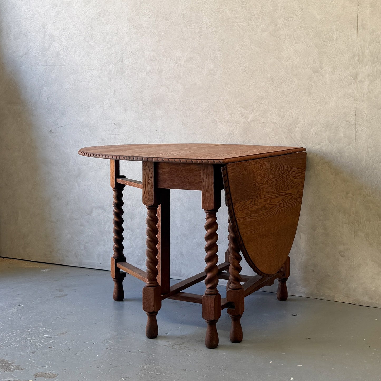 Antique English Oak Drop-Leaf Table with Barley Twist Legs