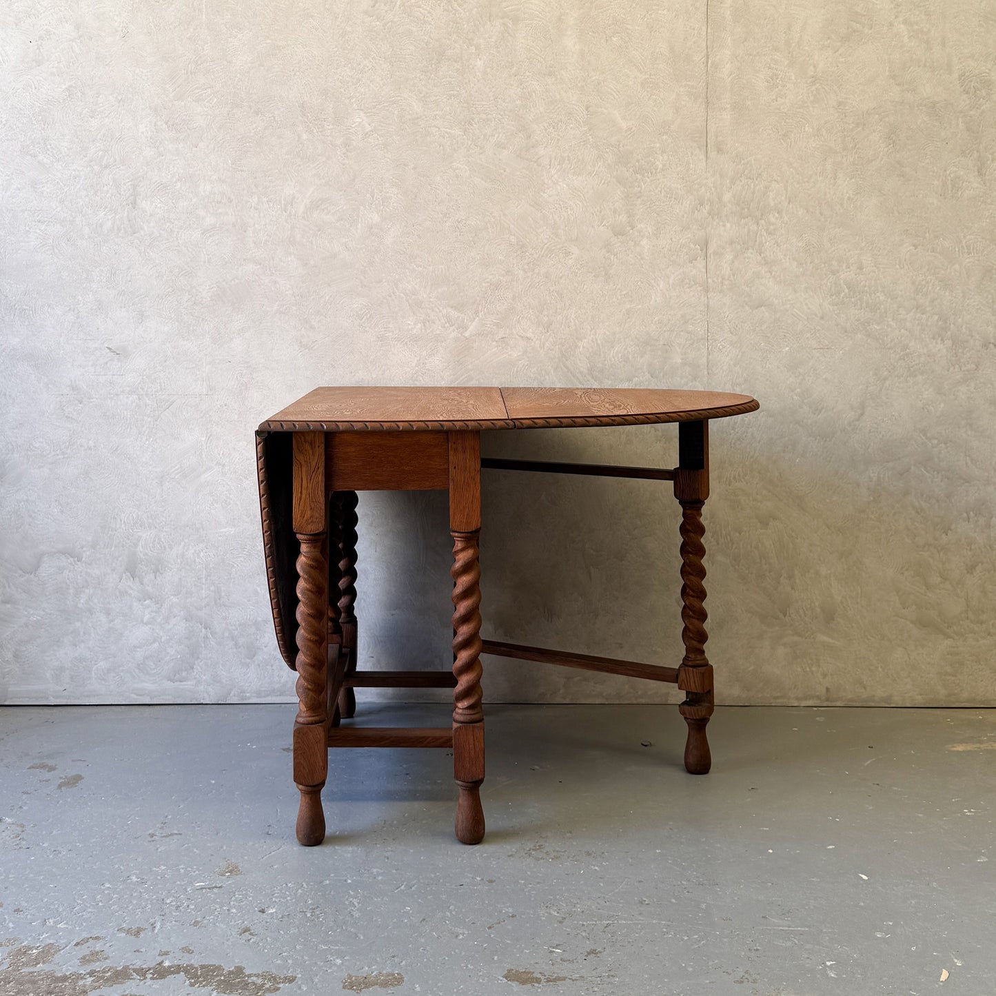 Antique English Oak Drop-Leaf Table with Barley Twist Legs