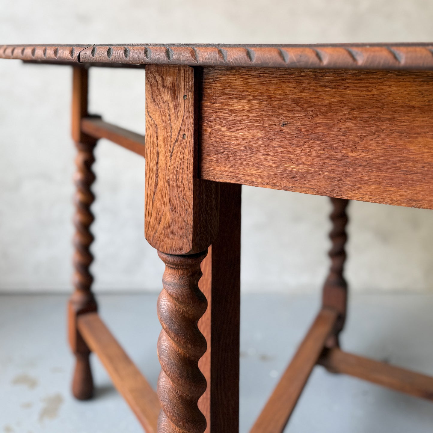 Antique English Oak Drop-Leaf Table with Barley Twist Legs