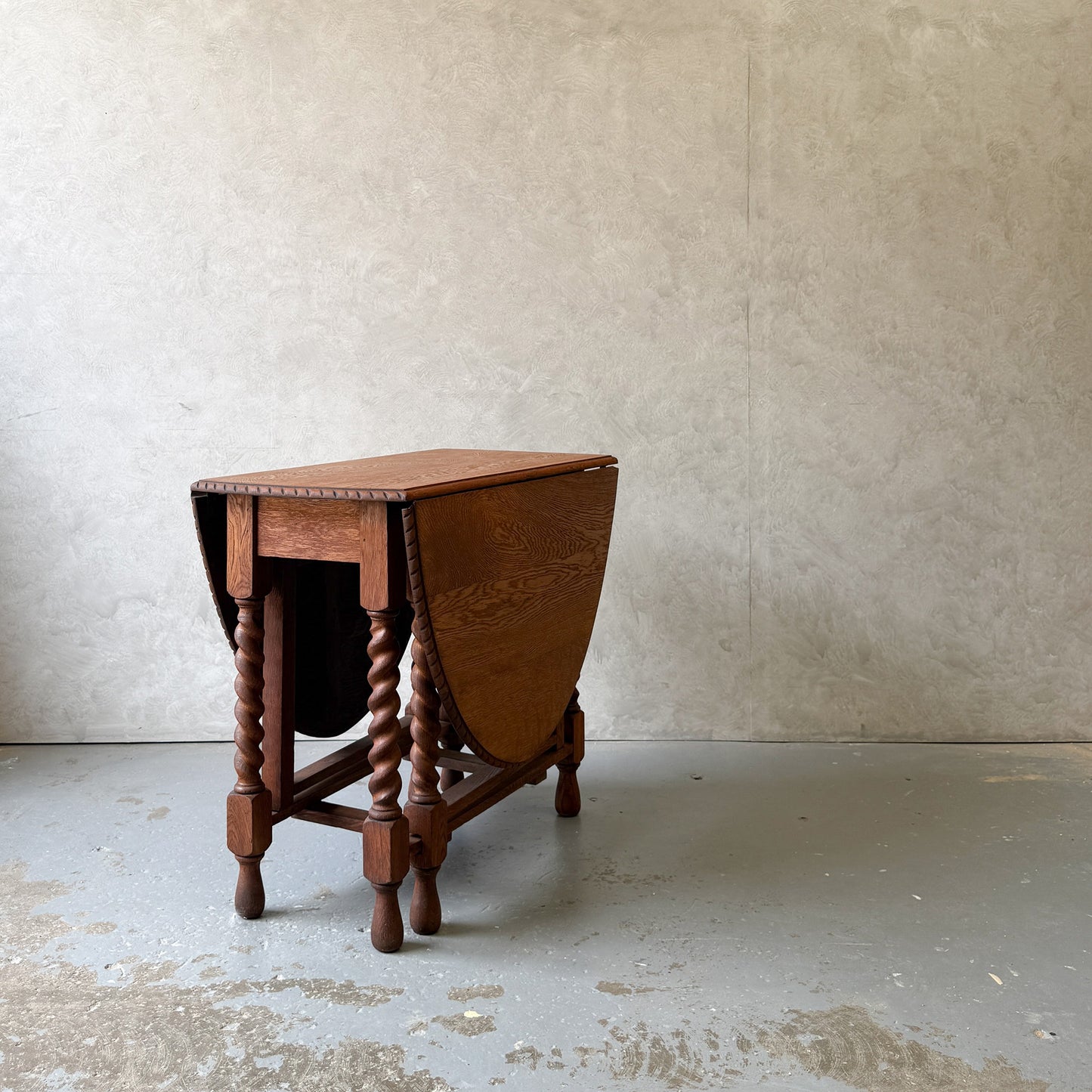 Antique English Oak Drop-Leaf Table with Barley Twist Legs