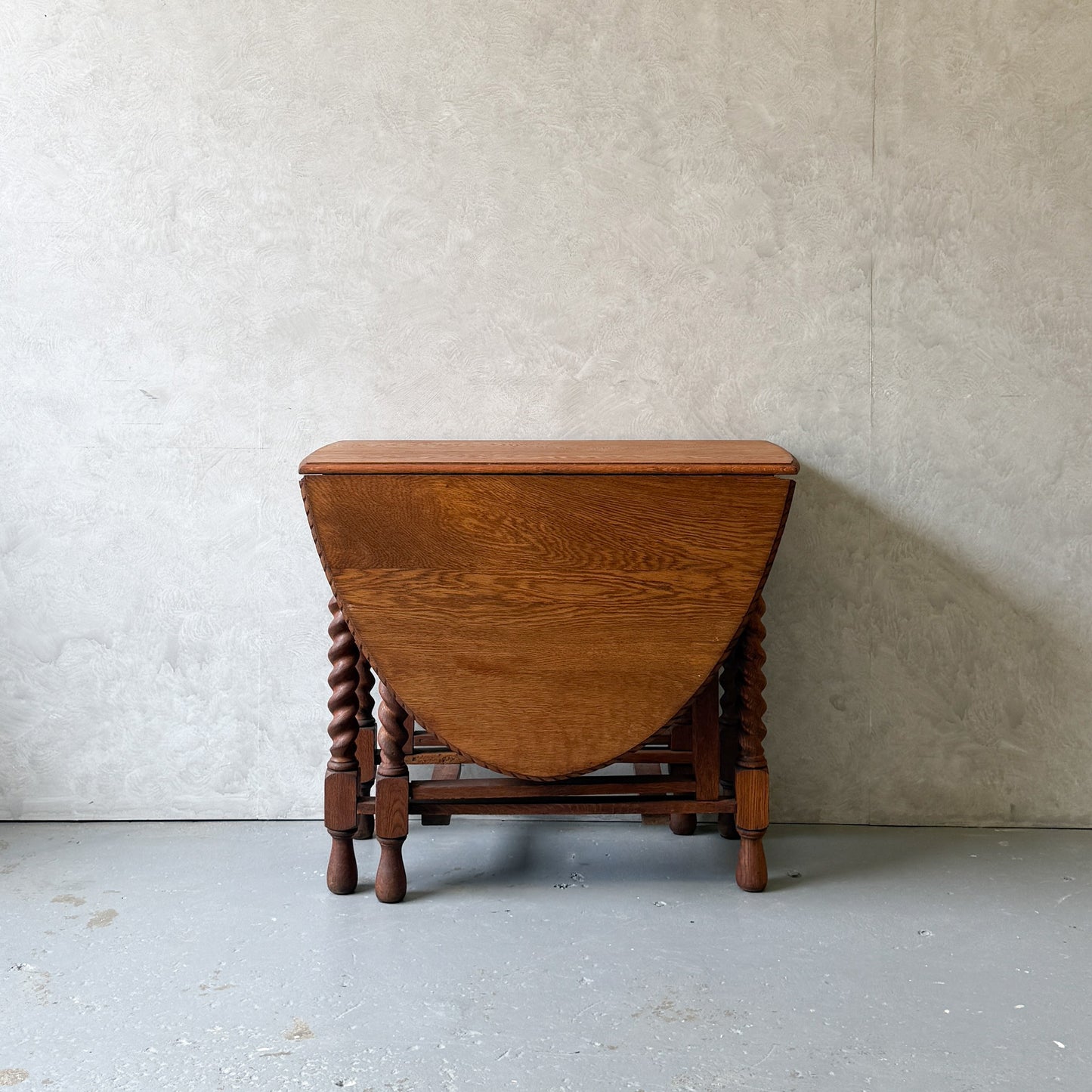 Antique English Oak Drop-Leaf Table with Barley Twist Legs