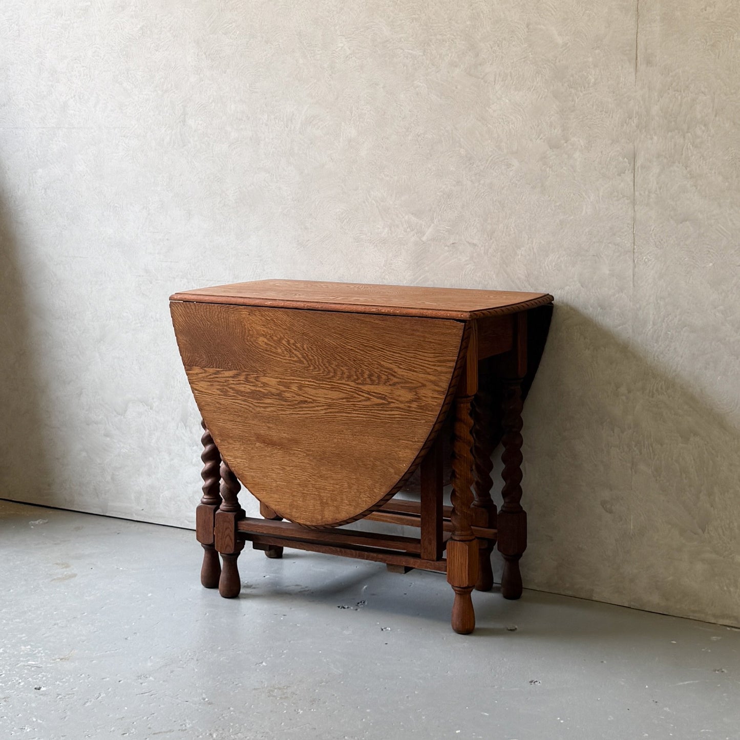 Antique English Oak Drop-Leaf Table with Barley Twist Legs