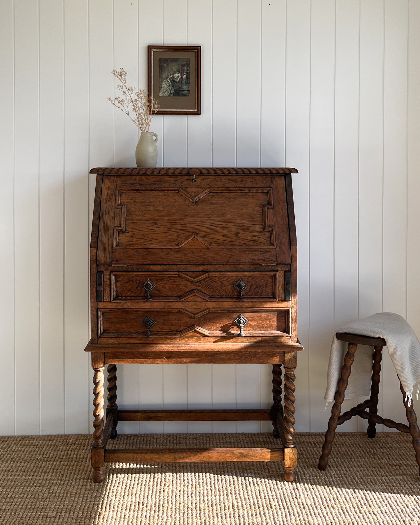 Antique writing desk with barley twisted legs