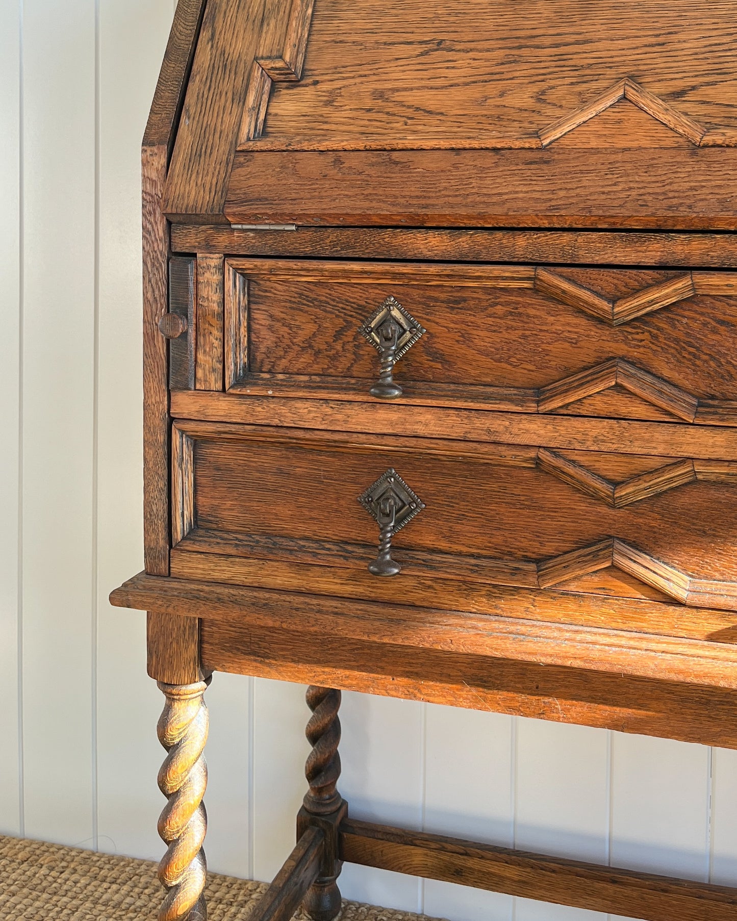 Antique writing desk with barley twisted legs