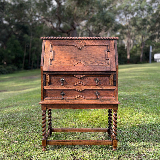 Antique writing desk with barley twisted legs